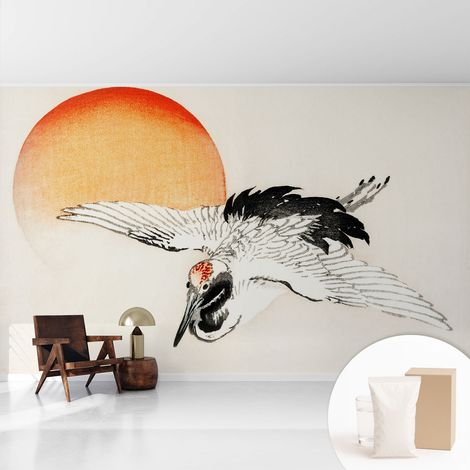 Papier peint intissé pour salon chambre à coucher peint imprimé Installation facile - Colle incluse gratuite Grue élégante 416x254 cm (1/5)