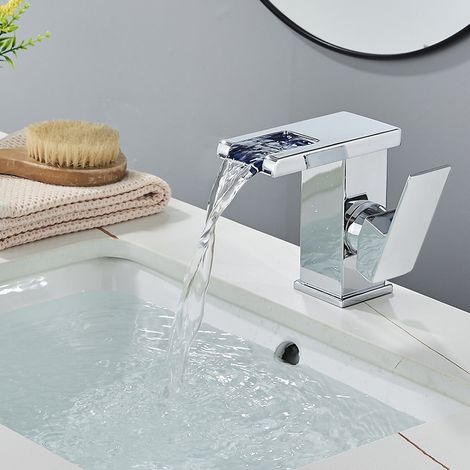 Robinet de lavabo cascade LED – Mitigeur eau chaude et froide avec 3 couleurs changeantes selon la température de l’eau (1/5)