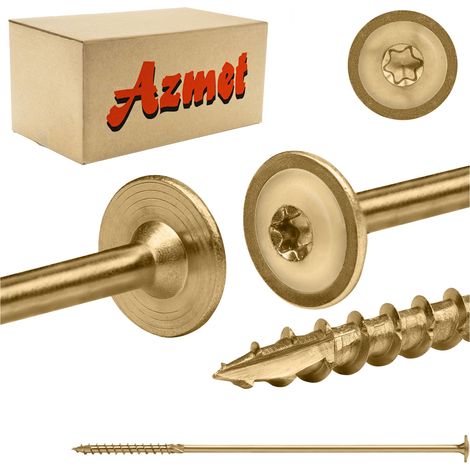 Vis Construction Bois Azmet WCT, 10 x 340 mm, Tête Disque Torx, Boîte 25 Pièces (1/5)