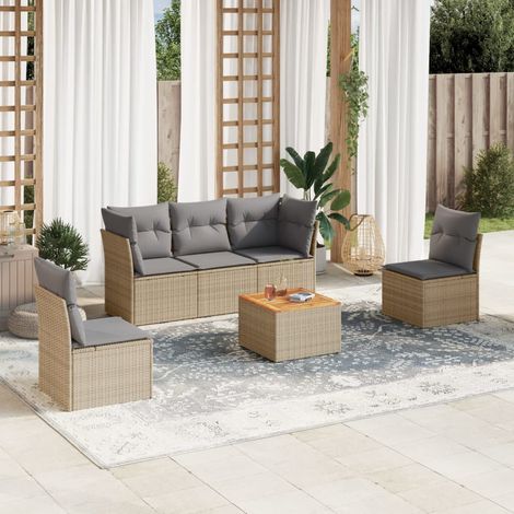 Juego de sofás jardín con cojines beige mezcla 6 pzas ratán PE vidaXL (1/5)
