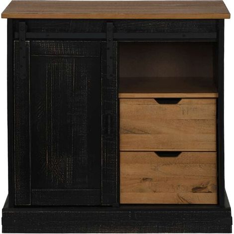 Buffet de Salle à Manger avec Portes Coulissantes, Meuble Bas en Bois Massif Noir, 80x40x80 cm, Rangement Moderne pour Cuisine et Salon (1/5)