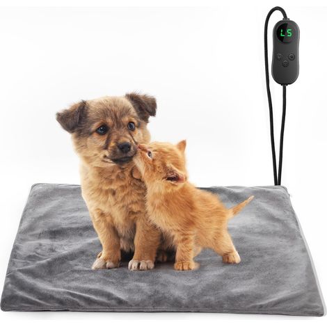 Tapis chauffant électrique pour chats, 45 x 45 cm, 5 réglages de minuteur et 6 réglages de température, tapis chauffant pour animaux de compagnie, imperméable, avec housse en velours de cristal et (1/5)