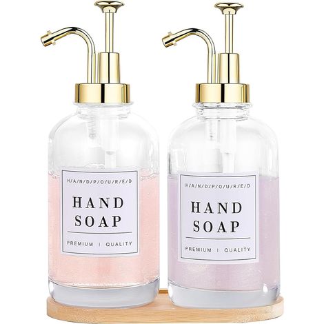 Distributeur de savon 2 pièces, ensemble de distributeur de savon pour vaisselle et mains en verre pour cuisine et salle de bain, ensemble de distributeur de savon pour les mains et de lotion (1/5)