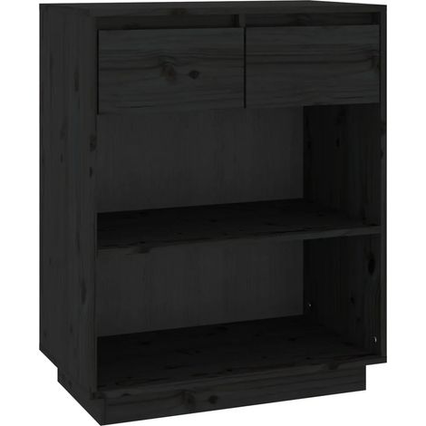 Armoire console rangement noir 60 x 34 x 75 cm en bois de pin massif finition rustique (1/5)