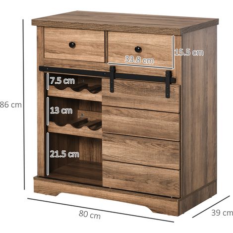 Buffet avec 2 tiroirs, une étagère ouverte et un porte-bouteilles buffet de cuisine rustique en bois et métal 80 x 39 x 86 cm couleur bois (1/5)