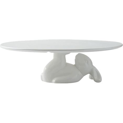 à gâteaux rond en céramique OUNONA motif lapin blanc 25 cm