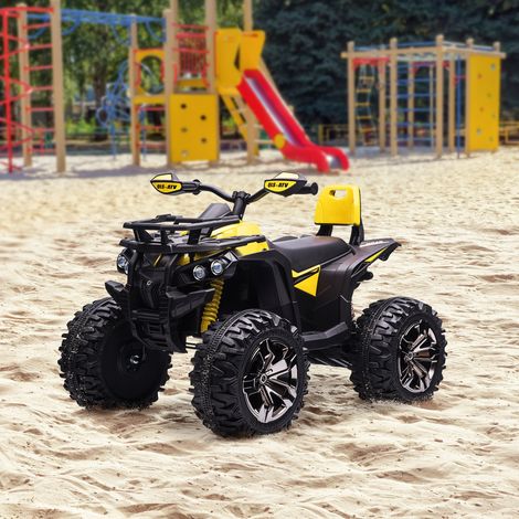 Quad eléctrico de 12 V para niños de 3 a 5 años, 3-8 km/h, coche eléctrico infantil con batería de 10 Ah, música, MP3, USB, tarjeta TF, faros y pedales, en PP y metal, 100 x 65 x 73 cm, amarillo