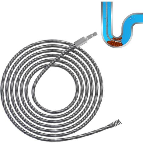 Drain cleaning spiral, Ø 6 mm, cleaning spiral with electric and manual adapters, drain unblocker, efficient cleaning shaft (5 m) (1/5)