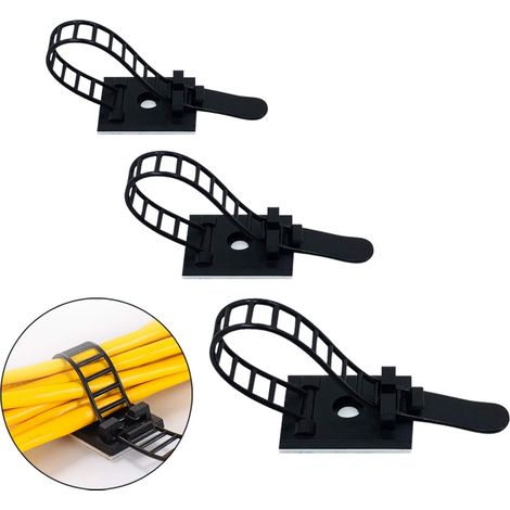 Lot de 30attaches de câble adhésives, serre-câbles en nylon réglables et clips de câble adhésifs avec fixation à vis en option
