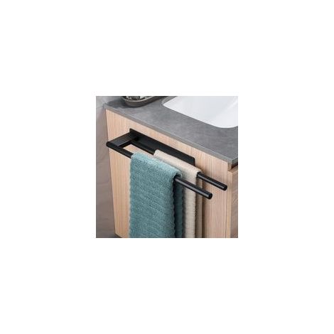 Noir,Porte Serviettes sans Perçage en Acier Inoxydable Double Porte Serviettes Auto Adhésif à Deux Bras Invité Porte Serviettes Mural pour Salle de Bain Cuisine