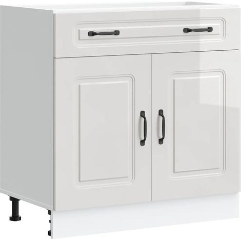 Mobile da cucina moderno con ampio spazio contenitivo 80 x 46 x 81,5 cm realizzato in legno composito bianco lucido 020049922