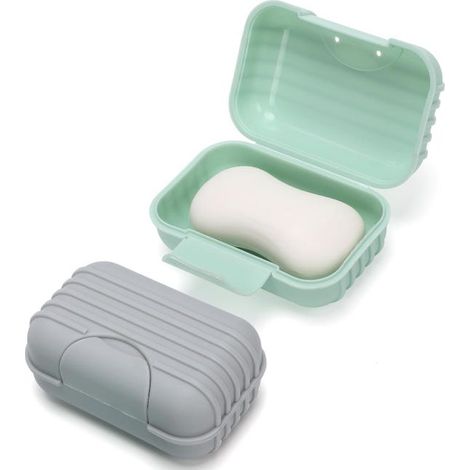 2-teilige Seifenbox mit Deckel, wasserdicht und auslaufsicher, ideal für Reisen, Dusche und Outdoor-Aktivitäten (grün und grau)