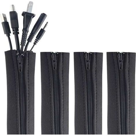 Organiseur de câbles zippé 4 pièces pour gérer et protéger les câbles de votre bureau, ordinateur, téléviseur, etc., 80 cm, noir (1/4)