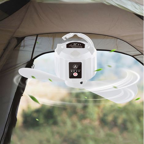 Ventilateur de plafond portable rechargeable USB pour tente avec lumière LED, ventilateur et lampe de camping 2 en 1