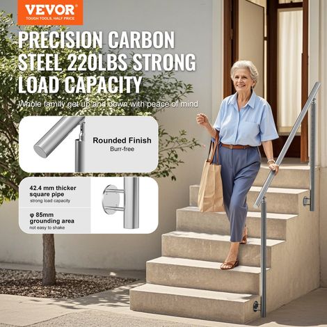 Rampe d'Escalier, 150 cm, Main Courante Escalier Extérieur de Transition Acier Inoxydable, Kit d'Installation, Montage Latéral, Barre Appui Double Colonne pour Personnes Âgées, Porche, Terrasse (1/5)