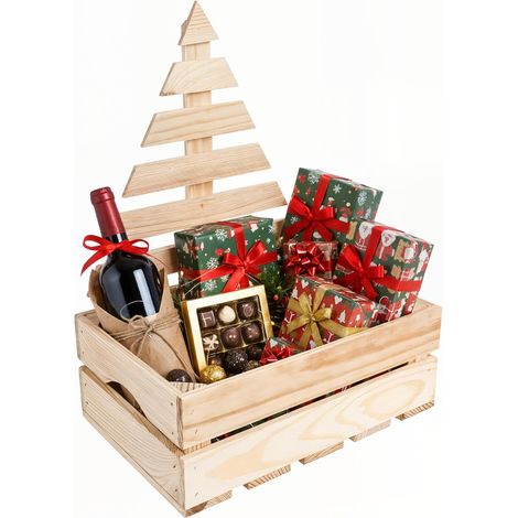 Coffret Cadeau Bois Avec Sapin De Noël pour Chocolats 30x20x40 Cm (1/5)