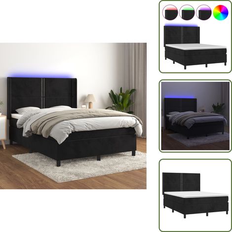 Cama de terciopelo - vidaXL Cama box spring colchón y LED terciopelo negro 140x200 cm - Cama con cabecero ajustable