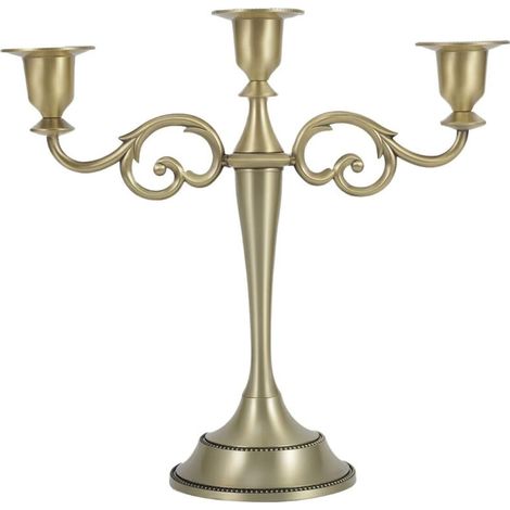 Bougeoir en métal à 3 bras de 10 pouces de haut, support de bougie pour la maison, Restaurant, couleur Bronze doré (1/4)