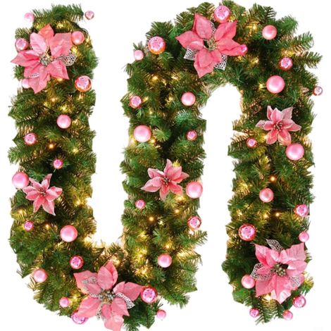 2,7 m lange, wasserdichte Weihnachtsgirlande – Dekoration für Baum, Tür und Treppe – Weihnachtsfeiern (Pink)