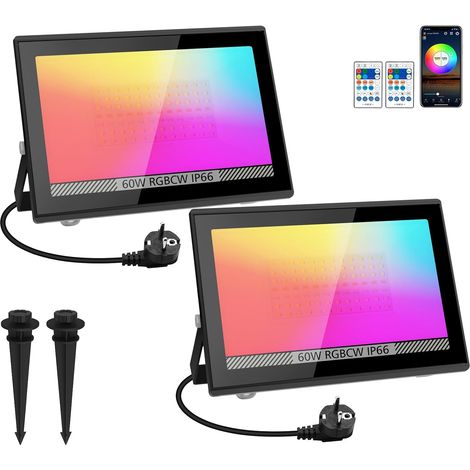 60W Projecteur LED RGB Exterieur avec App et Télécommande pour Patio Eclairage de Sécurité Intelligente Changement de Couleur IP66 Etanche Sync avec Musique pour Jardin, Terrasse, Noël, Fêtes (1/5)