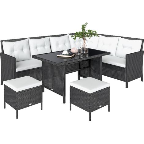 Black 8-Seater Woven Resin Garden Lounge for Outdoor Use (1/5)