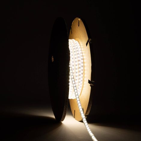 Bobina LED SMD2025 Senza Raddrizzzatore 220V AC 120 LED/m IP65 20m Larghezza 6,5mm Taglio 10cm Bianco Naturale 4000K (1/4)