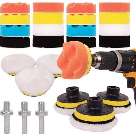 25-teiliges Autopolierset – Polierpads mit M10/M14-Gewinde, Akku-Bohrschrauber/Poliermaschine, Elektroschrauber, Zubehör für die Karosseriebearbeitung – verschiedene Härtegrade (weich, hart, hart) (1/5)