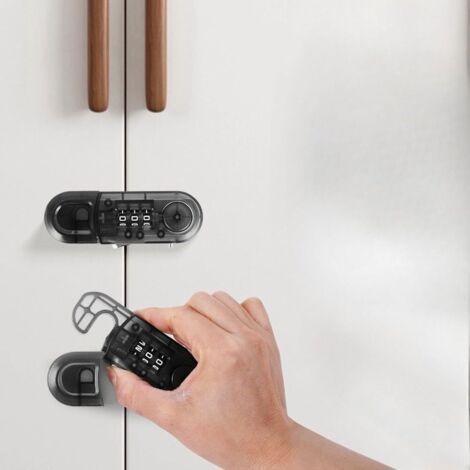 Verrou de sécurité pour enfant avec combinaison de mot de passe, serrure ABS multifonctionnelle pour réfrigérateur, armoire et portes à panneaux plats, installation sans perçage, noir (1/5)