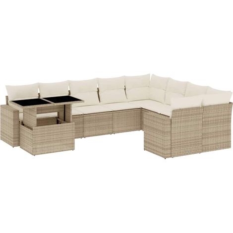 Maison Exclusive - Juego de sofás jardín con cojines beige 10 pza (1/5)