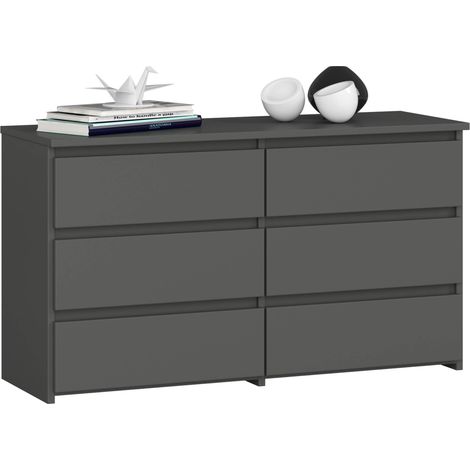 Cómoda AKORD CL100 Grafito Gris 100 cm 6 cajones frente en color Grafito Gris 100x35x57 cm