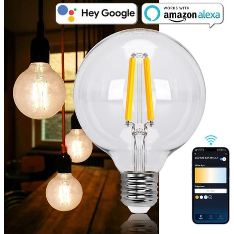 Aigostar Lampadina Smart Vintage E27 G95 Globo CCT WiFi Alexa Google
