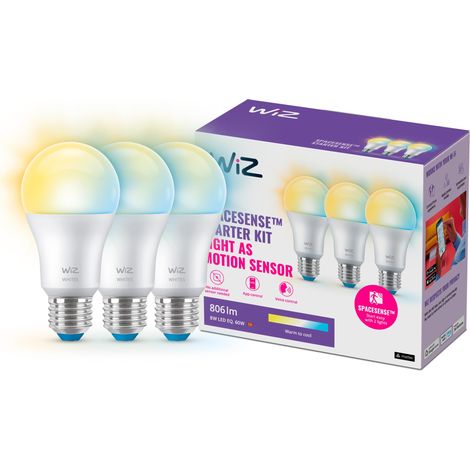 WiZ Lampadina Smart WiFi Goccia Smerigliata, 60W, E27, 3 Pezzi, Tecnologia SpaceSense, Controllo Vocale, Luce da Bianca Calda a Fredda, Dimmerabile (1/4)
