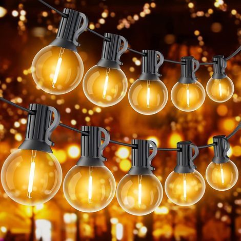 Guirlande lumineuse extérieure 30M LED blanc chaud – 50 ampoules G40 étanches – IP44 pour terrasse et événements – Économie d'énergie (1/4)