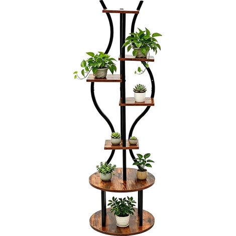 Soporte para plantas, diseño de 7 niveles, construcción robusta, color marrón. (1/2)