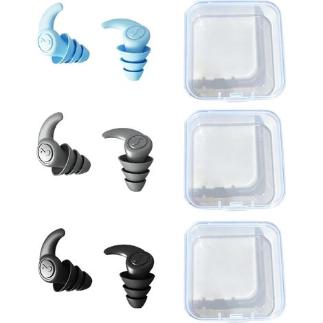 Bouchons d'Oreille pour Dormir Anti Bruit - Boule Quies Silicone Réutilisables - Protection Auditive Natation Piscine Concerts - Confortables (Bleu/Gris/Noir avec Boîte) (1/5)