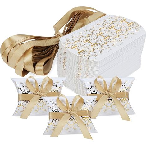 Set mit 50 kissenförmigen Gastgeschenkboxen für Hochzeiten, Partys, Süßigkeiten und Co. (1/5)