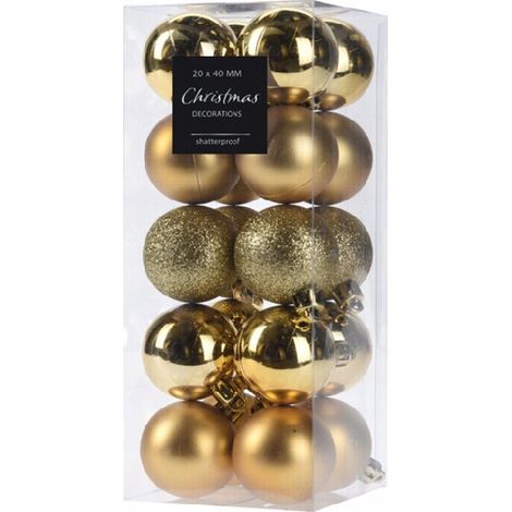 Set mit 20 Weihnachtskugeln, Kunststoff, goldfarben, 4 cm (1/2)