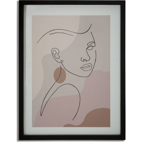 Stampa con cornice Face C line art volto femminile nei toni terra 35x47 cm