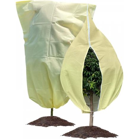 Housse de protection hivernale pour plantes, blanche, 120 x 180 cm, lot de 2 pour arbustes hauts, avec fermeture éclair et cordon de serrage (1/5)