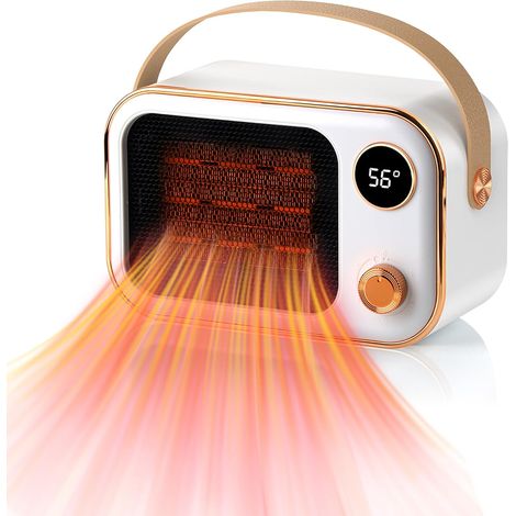 Calefactor cerámico con ventilador, calefactor auxiliar cerámico de 1200 W, diseño antivuelco, mini calefactor eléctrico con ventilador para dormitorio, sala de estar y oficina (blanco). (1/5)