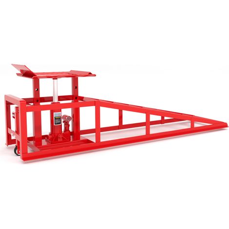 Rampe hydraulique pour voiture 5 tonnes avec roulettes escamotables, hauteur réglable 23-36 cm, lot de 2, rouge (1/5)