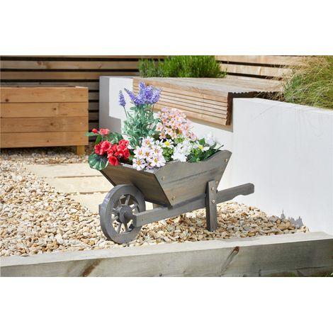 Smart Garden Wooden Wheelbarrow Flower Planter Slate Grey Ornament (1/4)