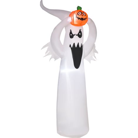 Halloween aufblasbares Gespenst 1,8 m Dekoration mit LEDs Weiß + Orange Polyester 80 x 40 x 180 cm (1/4)