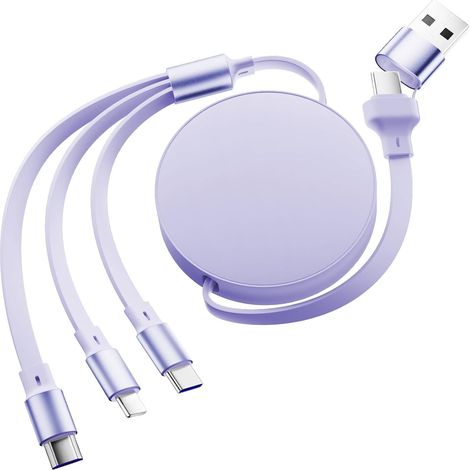 Câble USB multi-fonctionnel 3-en-1 - 120W, Chargeur rapide universel rétractable, Compatible avec téléphone, laptop, Pad, Galaxy S23