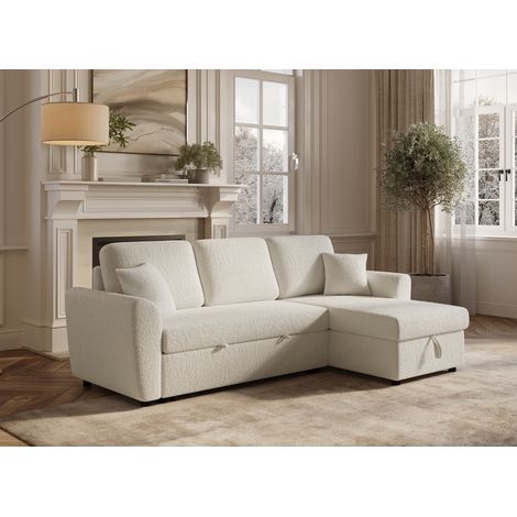 Deco In Paris – Canapé d'angle convertible réversible en tissu bouclette beige – Coffre de rangement intégré – Assise confortable pour 2 personnes (1/5)