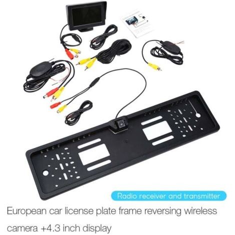 Caméra De Recul Sans Fil Pour Plaque Immatriculation 170 Degrés Moniteur Voiture 4.3 Pouces TFT