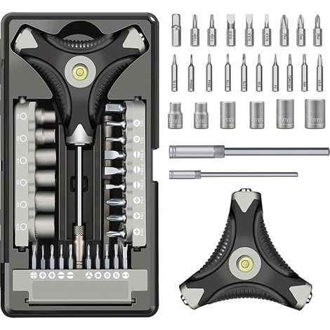 EASYCOMFORT Kit Tournevis de Précision, Poignée Triangulaire Avec Niveau à Bulle Intégré, Ensemble d'outils de Précision en Acier S2, Adapté aux Vélos, Systèmes, 28 Pièces (1/5)