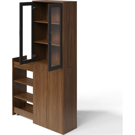 Vitrine 60 x 30 x 180 cm portes vitrées meuble de rangement meuble haut et étroit chariot à provisions extractible 4 niveaux de (1/5)