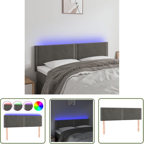 The Living Store Tête de lit à LED Gris foncé 144x5x78/88 cm Velours - Tête De Lit Led - Tête De Lit Velours - Tête De Lit Moderne - Éclairage Led - Tête De Lit Ajustable (1/5)