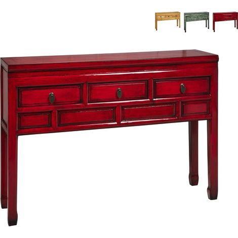 Consolle in legno con 3 cassetti stile orientale 128x30x88 Ningbo - Rosso